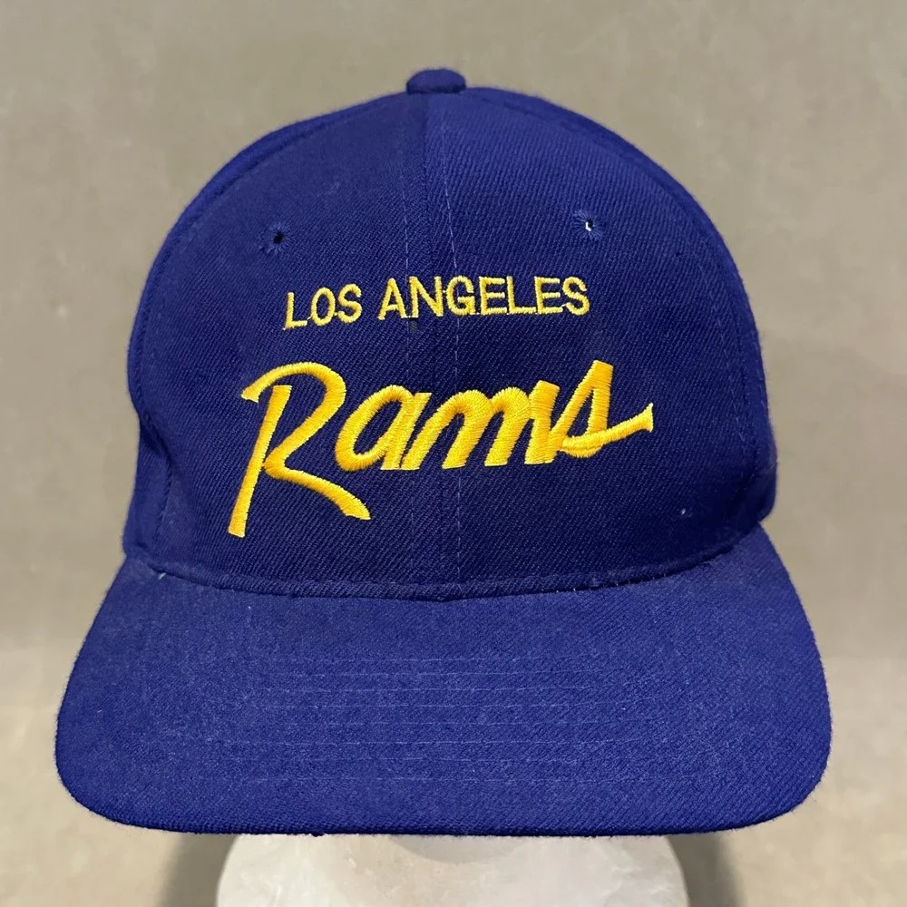 Vintage Los Angeles Rams Snapback Hat Blue Yellow NFL Script Embroidered Cap